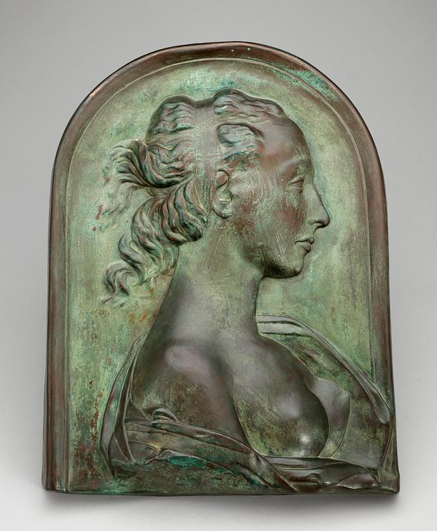 VÄGGPLAKETT, patinerad brons, jugend, 1900-talets början.