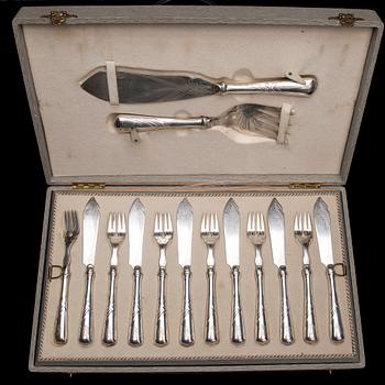 FISKBESTICK, 12+12+2, försilvrade, jugend, 1900-talets början.