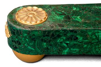 AN EMPIRE STYLE MALACHITE TABLE.