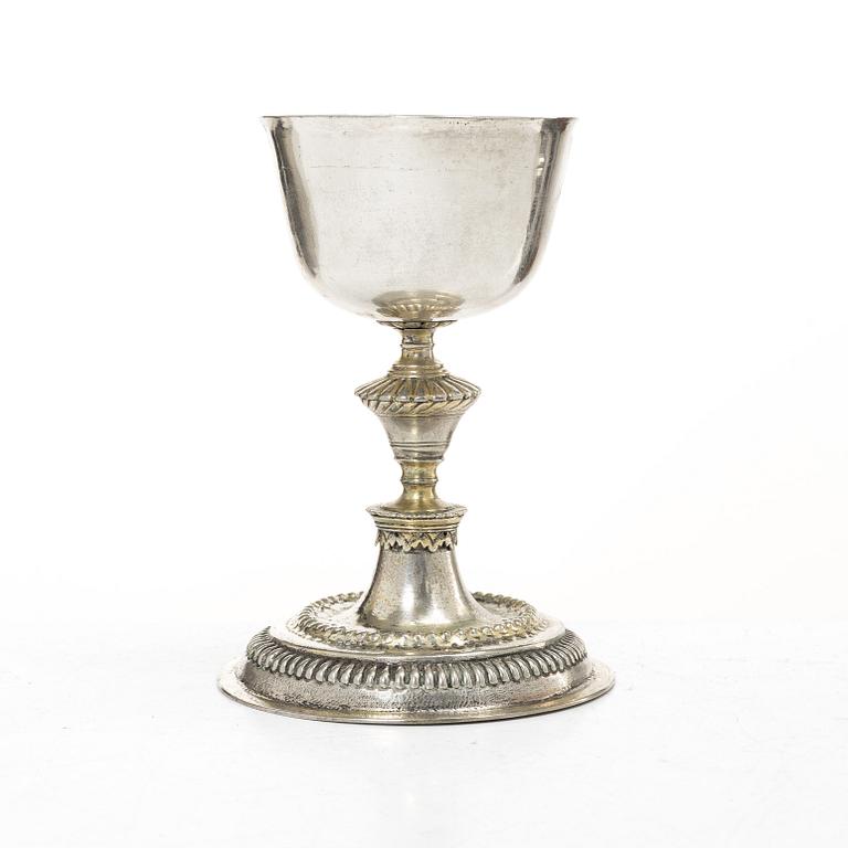 An 18th century Northern Europe parcel-gilt silver chalice, unmarked.