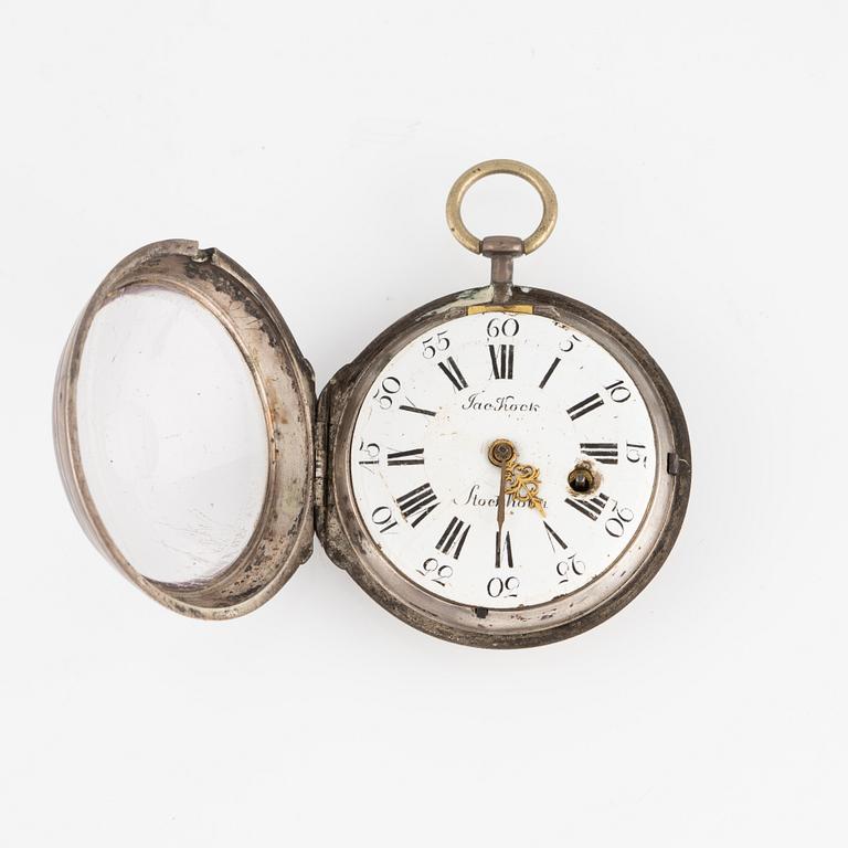 A silver pocket watch by J. Kock (royal watchmaker, active in Stockholm 1762-1803), 1772.