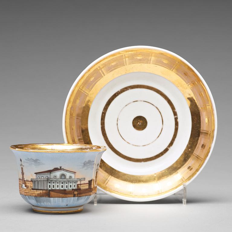 A Russian Topographic cup with stand, Gardner, 19th Century.
