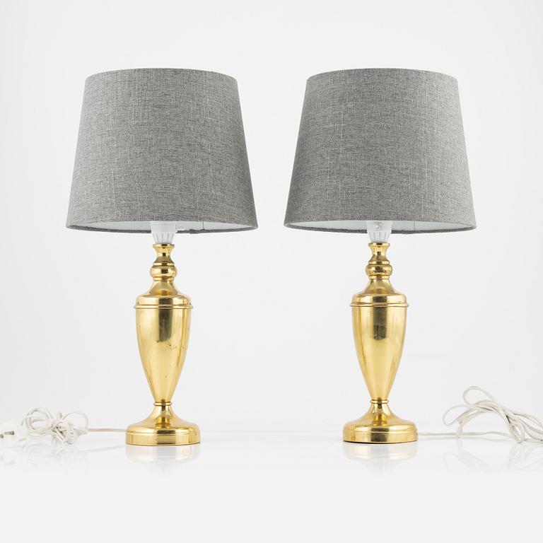 A pair of brass table lights, Nybro Armaturfabrik, 1970's.