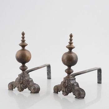 Fire dogs, Louis XVI style, a pair, circa 1900.