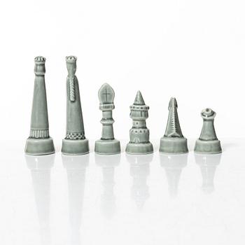 Sven Wejsfelt, a set of 33 stoneware chess pieces, Gustavsberg Studio 1964.