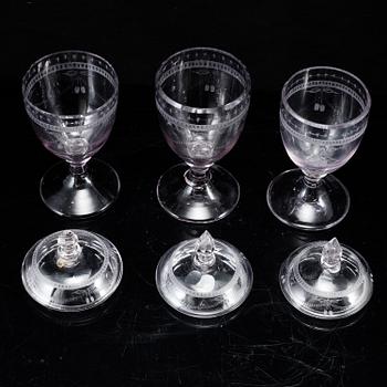 POKALGLAS, 3 st, sengustaviansk stil, omkring 1900.