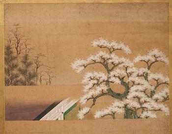 A Japanese six fold screen, Edo period (1603-1868).