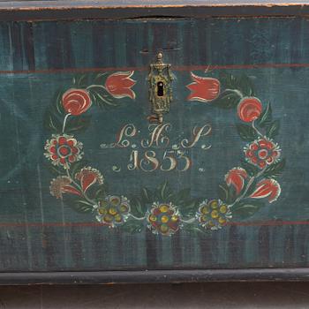 A folk art casket from Skåne, Sweden, 19th century.