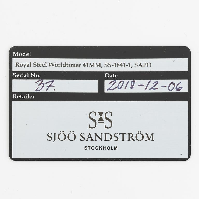 Sjöö Sandström, Royal Steel, Worldtimer, "SÄPO/Swedish Security Service", wristwatch, 41 mm.