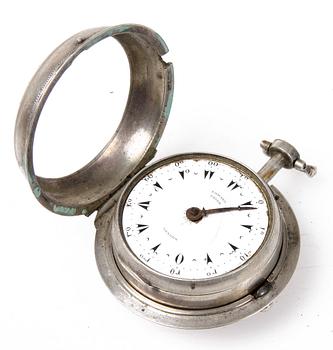 FICKUR, i fodral, silver, 1700/1800-tal.