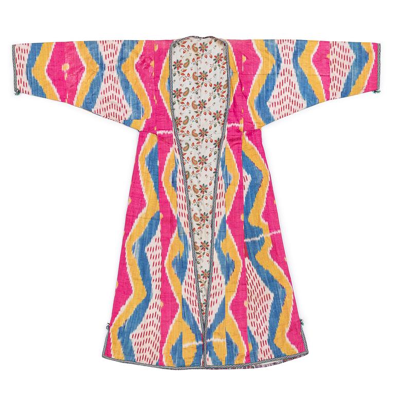 A woman’s Chapan, silk and cotton Ikat, Central Asia, 1880s.