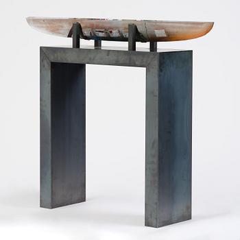 Bertil Vallien, a unique sand cast glass sculpture of a boat, Kosta Boda, Sweden.