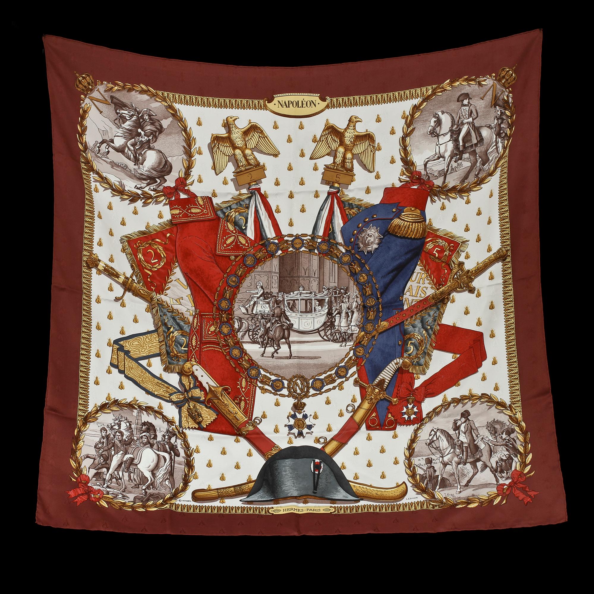 SCARF, jacquard silke med invävda bin, "Napoleon", design Philippe Ledoux, Hermès, Paris.