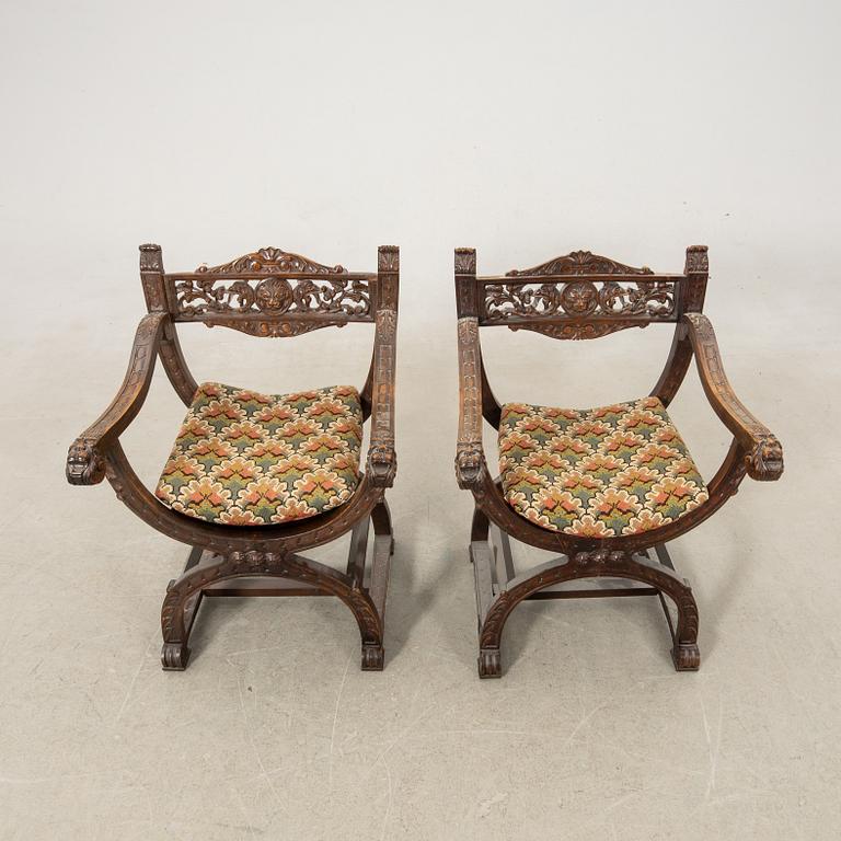 Armchairs, a pair, Renaissance style, first half of the 20th century.