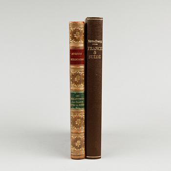 BOK, 2 exemplar "Les relations de la France avec la Suède" av August Strindberg, Paris 1891.