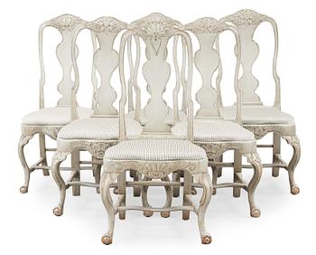 Four + two Swedish Rococo chairs.