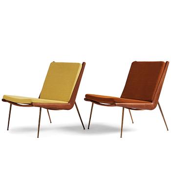 431. Peter Hvidt & Orla Mølgaard Nielsen, two teak "Boomerang" easy chairs, France & Daverkosen, Denmark 1950's.