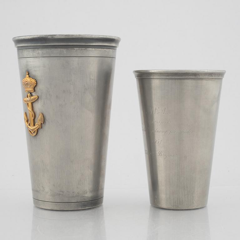 Svenskt Tenn, two pewter beakers, Stockholm 1940 and 1950.