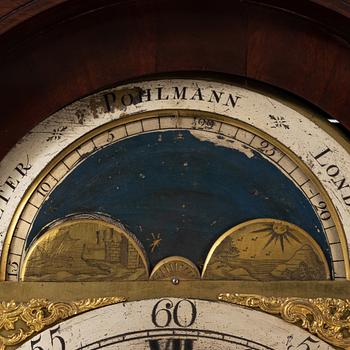 A mahogany veneered longcase clock, marked Peter Pohlmann, London, England, 18th century.