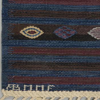 BARBRO NILSSON, carpets, 2 pieces, flat weave, 238,5 x 101 resp. 181,5 x 81 cm, "Blåbär, mörk", signed AB MMF BN.