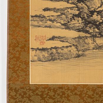Japanese scroll painting, ink and colour on paper, 20th century. Unidentified artist.