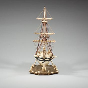 An Anglo-French early 19th century carved bone "Prisoner of War" 40 gun ship model.