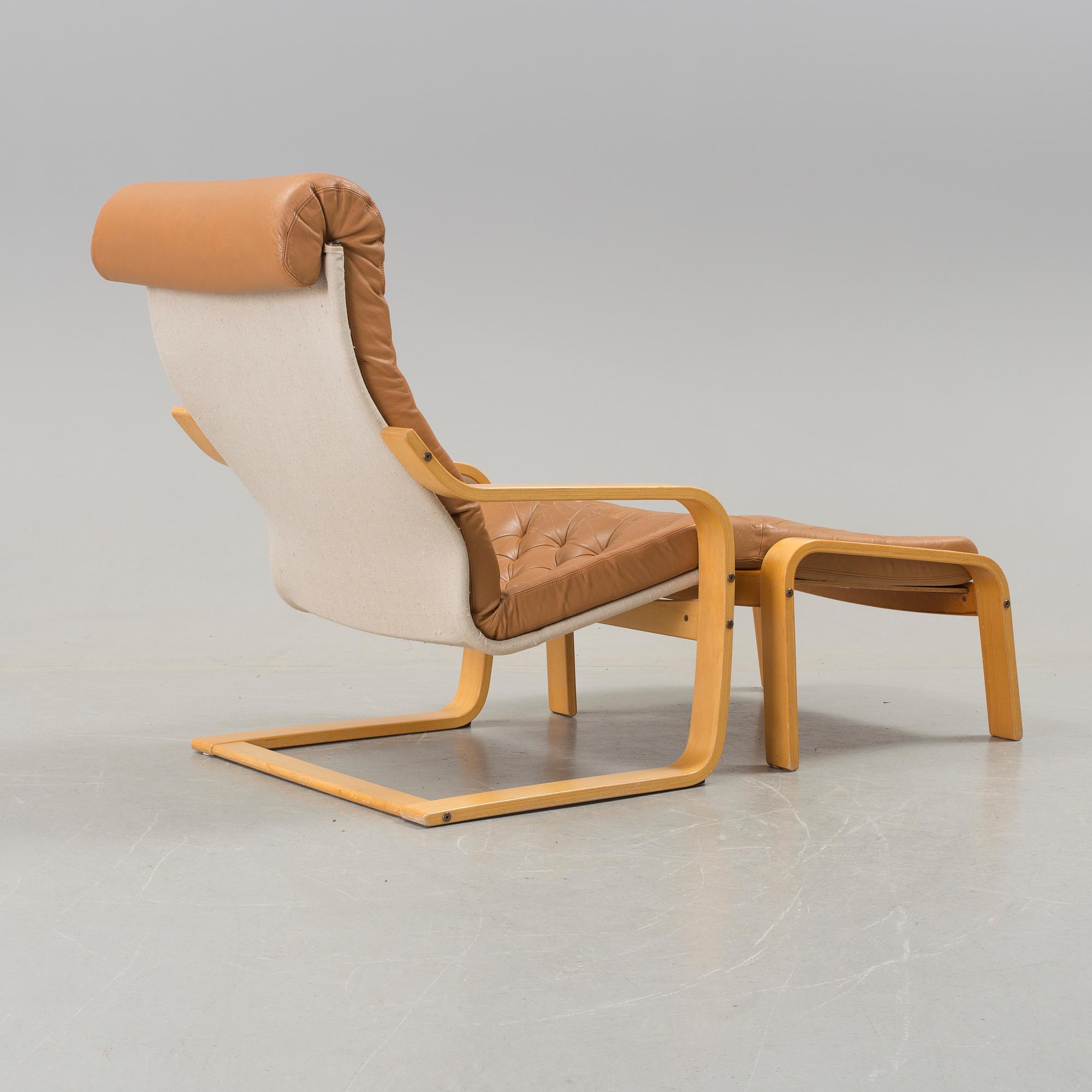 An armchair with a stool, "Poäng/Poem", IKEA 1980´s. Designed by Noburo Nakamura.