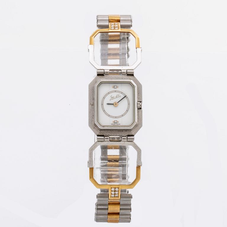 JEAN D´EVE up side down ladies wristwatch, steel, 18K gold, brilliant and single-cut Diamonds, 20 mm, quartz.