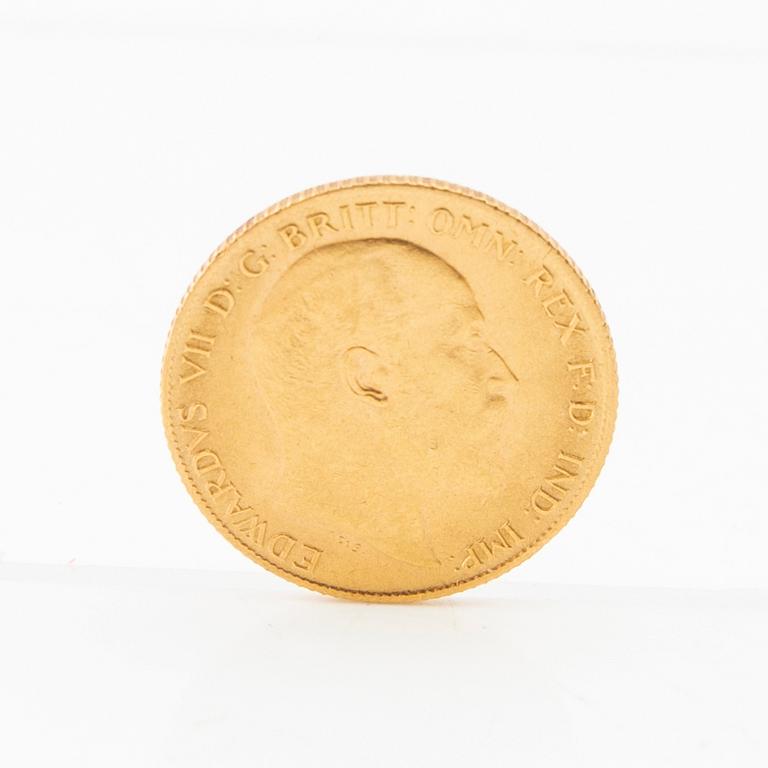 Gold coin 1/2 sovereign Great Britain 1906.