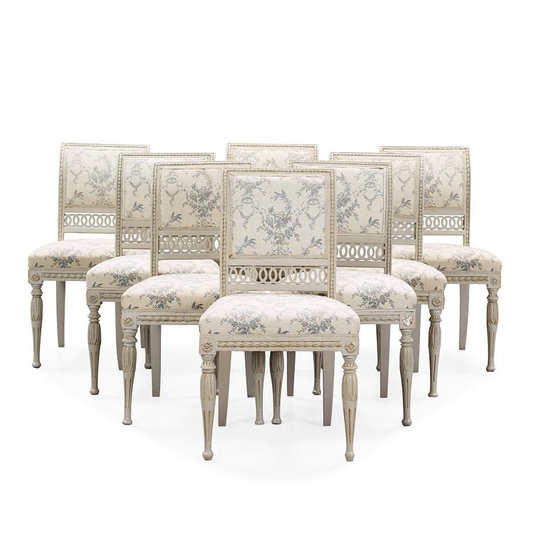 Eight late Gustavian early 19th century chairs.