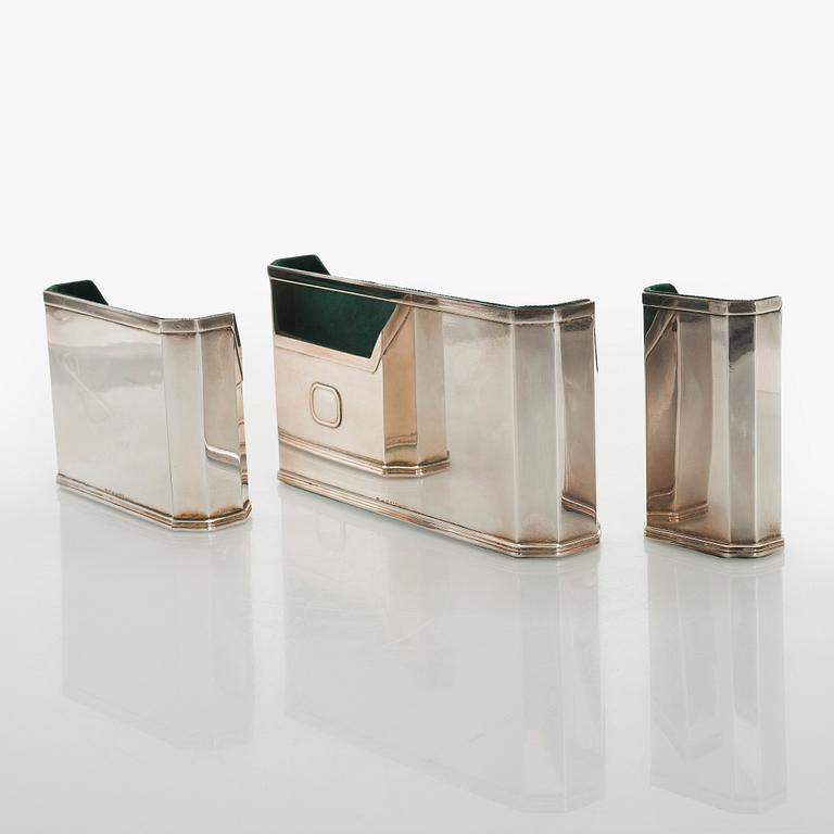 A set of three silver letter/pen holders, Italy, second half of the 20th century.