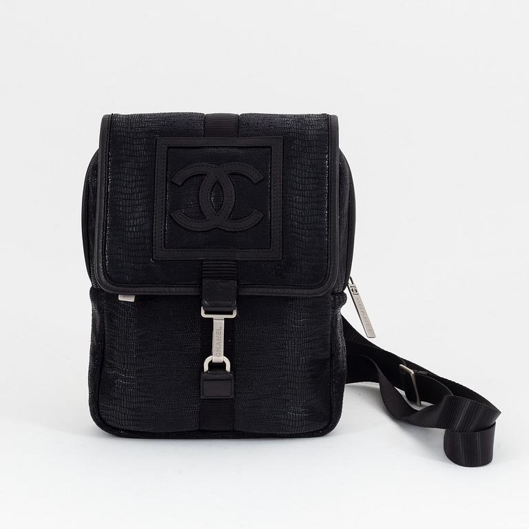 Chanel, a black lizzard fabric sportline crossbody bag, 2008-09.