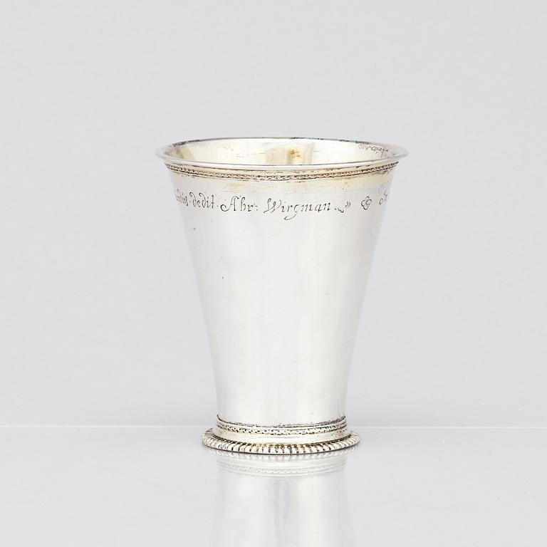 A Swedish 18th century parcel-gilt silver beaker, mark of Abraham Wirgman, Göteborg, 1722.