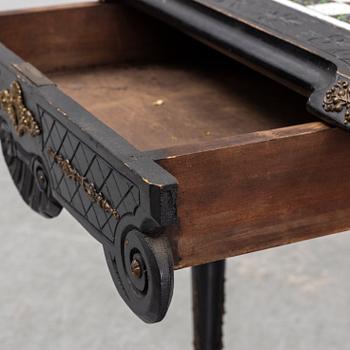 A porcelain and wooden mounted chess table, late 19th century.