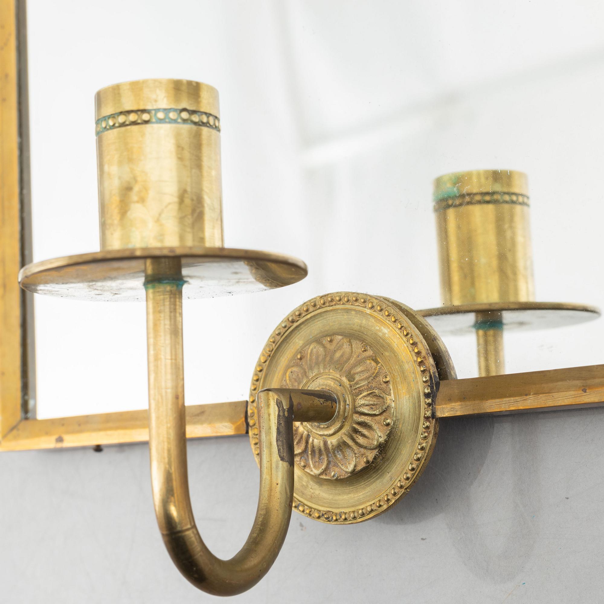 Lars Holmström, mirror sconces, a pair, Swedish Grace, Lars Holmström Company, Arvika, 1920s/30s.