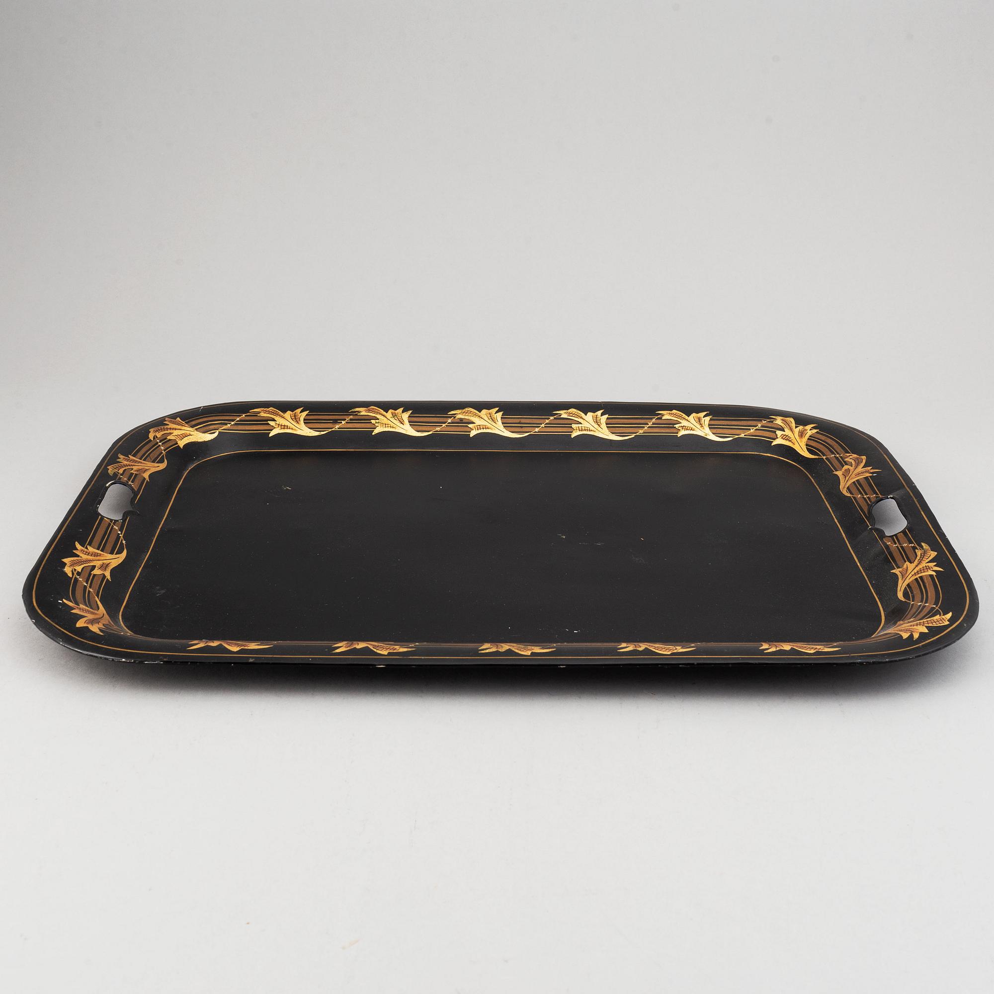 Two painted flower pots and 3 trays, 19th/20th Century.