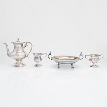 Kaffeservis, 3 dlr, och skål, silver, 1900-talets senare hälft och Åbo 1954.