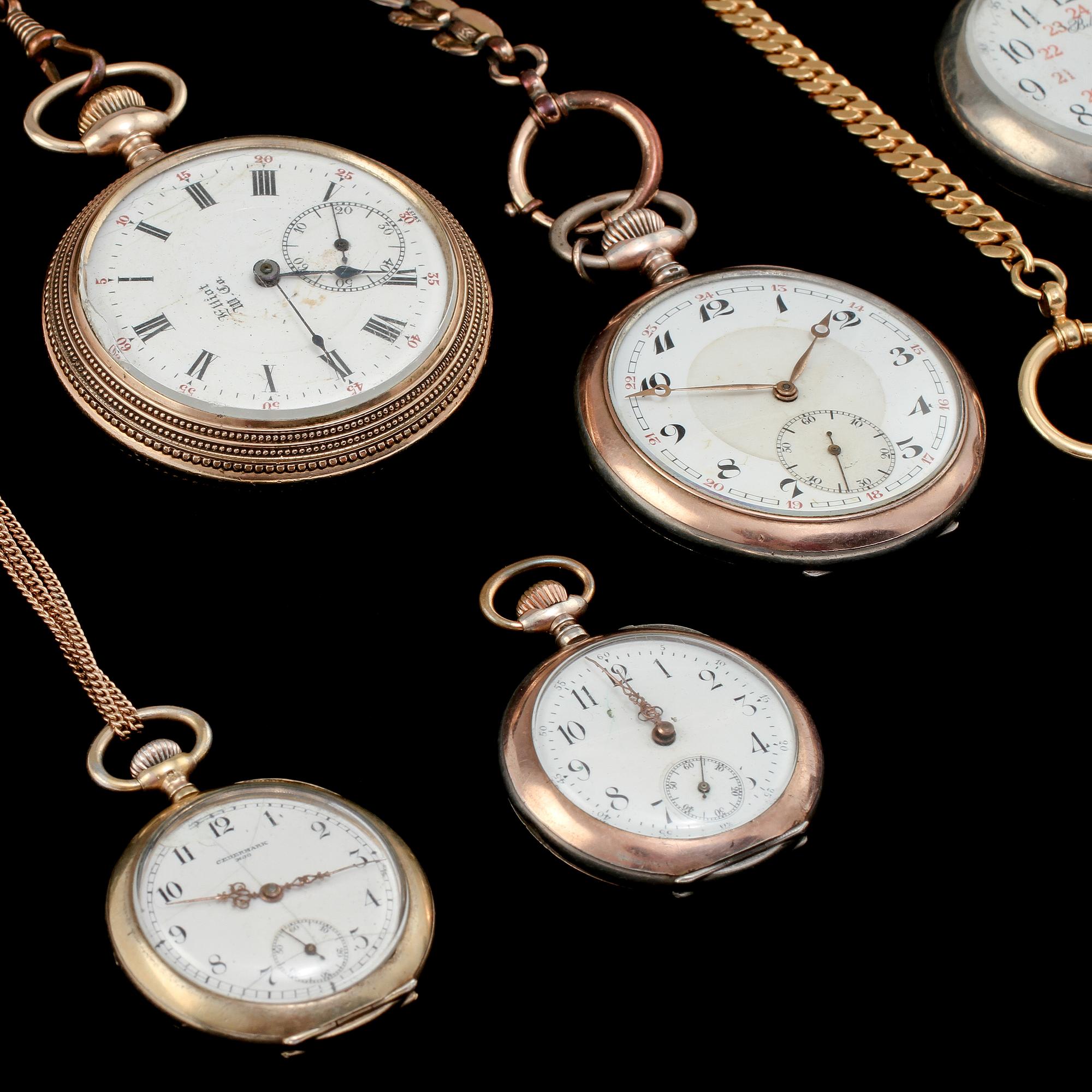 PARTI FICKUR, 7 st, varav ett i 14k guld och resterande i mestadels silver.