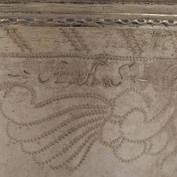 Three beakers, silver, 18th century, including Mattias Forswall, Uppsala 1775, and Johan Lorenz Starin, Stockholm, 1750.