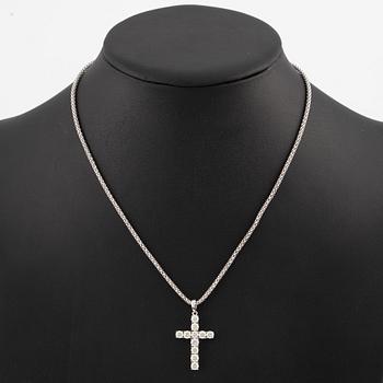 Pendant, cross, 18K white gold with brilliant-cut diamonds, with chain.