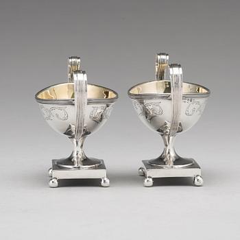 A pair of Swedish late 18th century parcel-gilt silver salt-cellars, mark of Mikael Nyberg, Stockholm 1795.