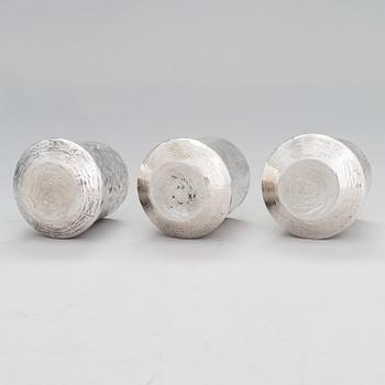 TAPIO WIRKKALA, A set of three silver beakers, marked TW, Kultakeskus, Hämeenlinna, Finland 1976.