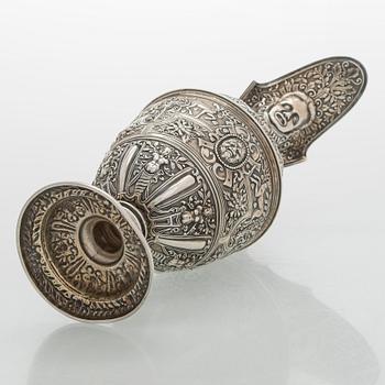 A sterling silver wine ewer, maker's mark of George Fox, London 1872.