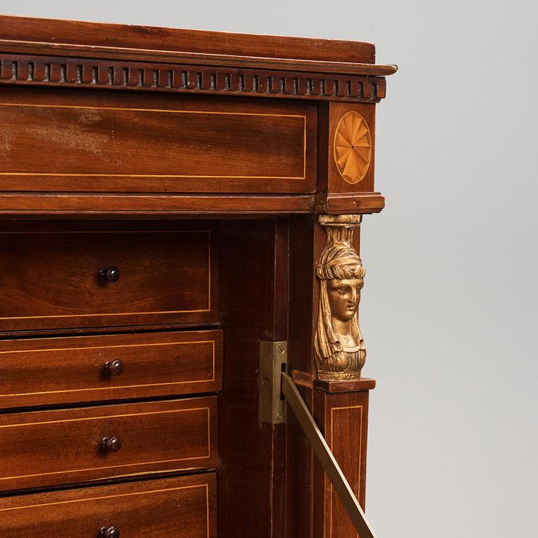 A late Gustavian mahogany secretaire attributed to J. F. Wejssenburg the Elder (master in Stockholm 1795-1837).