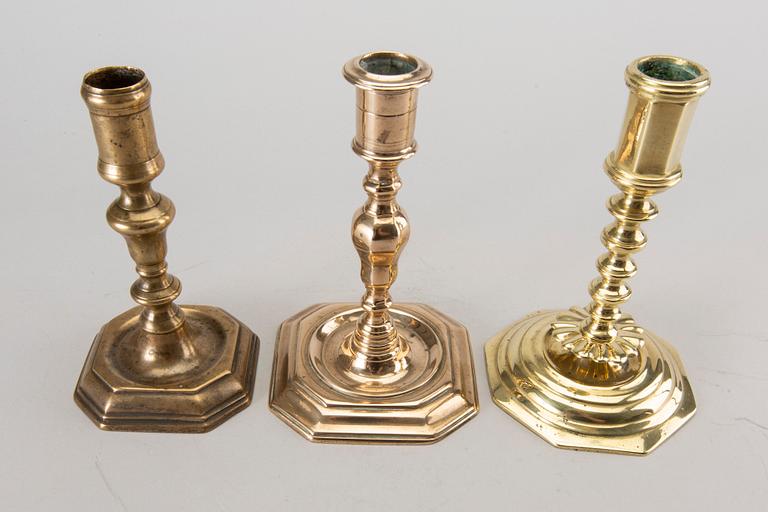 Three late baroque 18th century candlesticks.