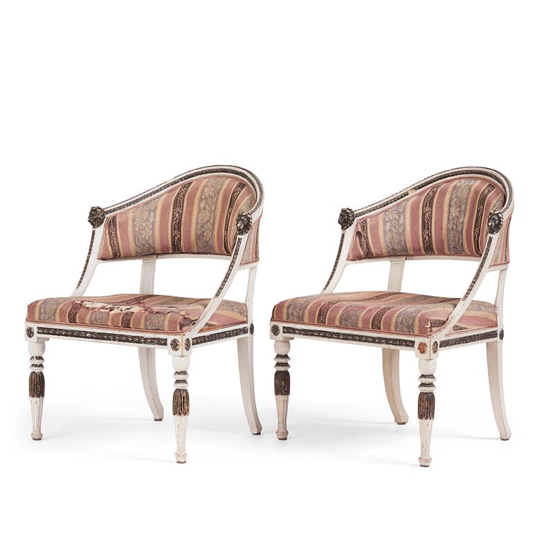 A pair of late Gustavian open amrchairs, late 18th century.