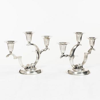 A pair of sterling silver Art Deco candelabras, Salvador de la Serna, Mexico, first half of the 20th century.