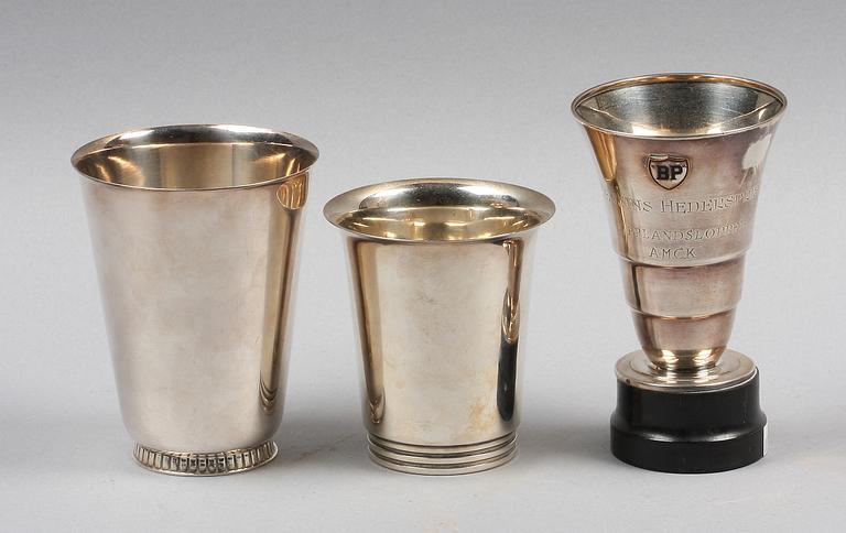 BÄGARE, 3 st, silver, 1938, 1948 samt 1949. CGH. och GAB, Stockholm.