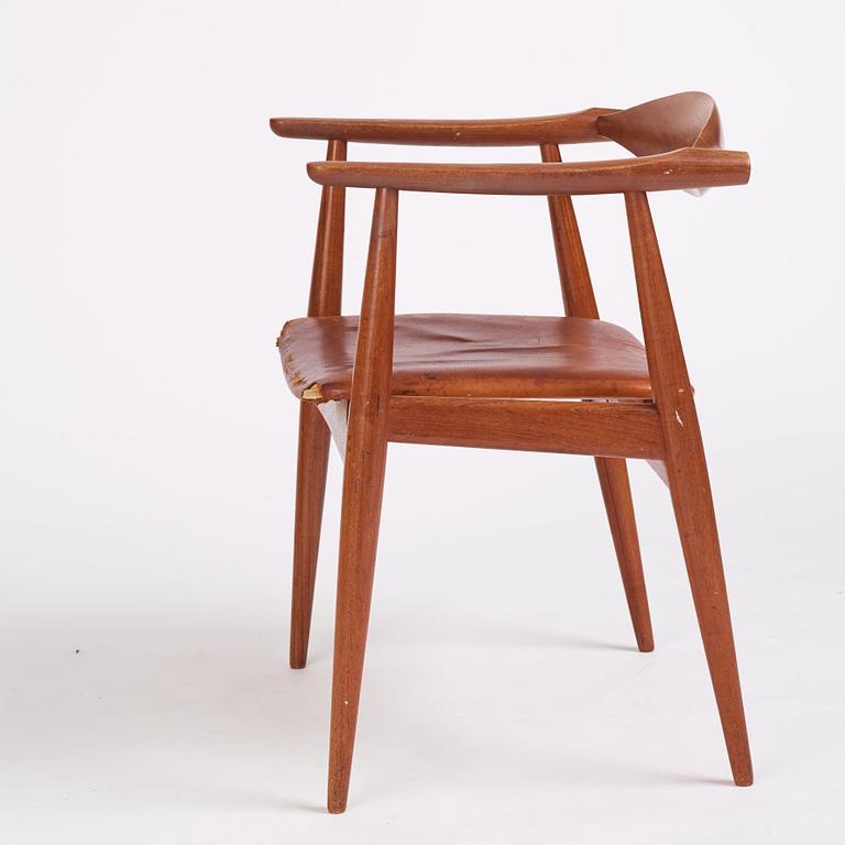 Hans J Wegner, a teak and brown leather 'CH-35', Carl Hansen & Son, Denmark 1950-60s.