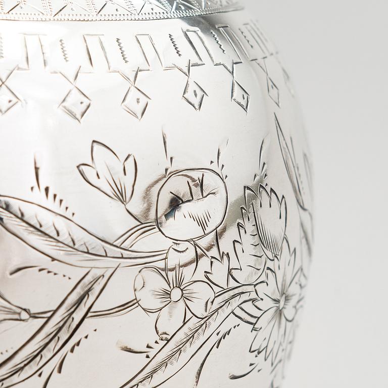 A silver carafe, maker's mark of Vasili Ivanovich Ivanov, assay master Lev Fedorovich Oleks, Moscow, 1894.